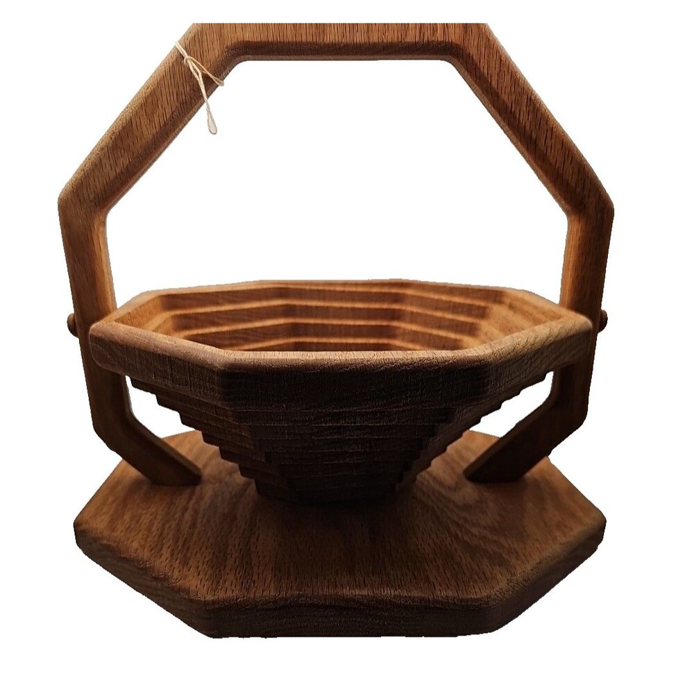 Vintage Old World Market Collapsible Wooden Basket Handcrafted In KY Red Oak NWT